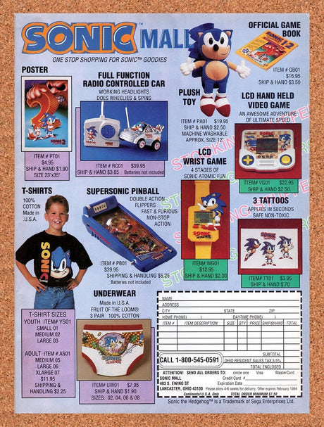 1993 Sonic Mall Sega Merch Original Advertisement / Retro Promo v1
