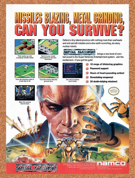 1994 Metal Marines SNES Original Advertisement / Retro Wall Art v1