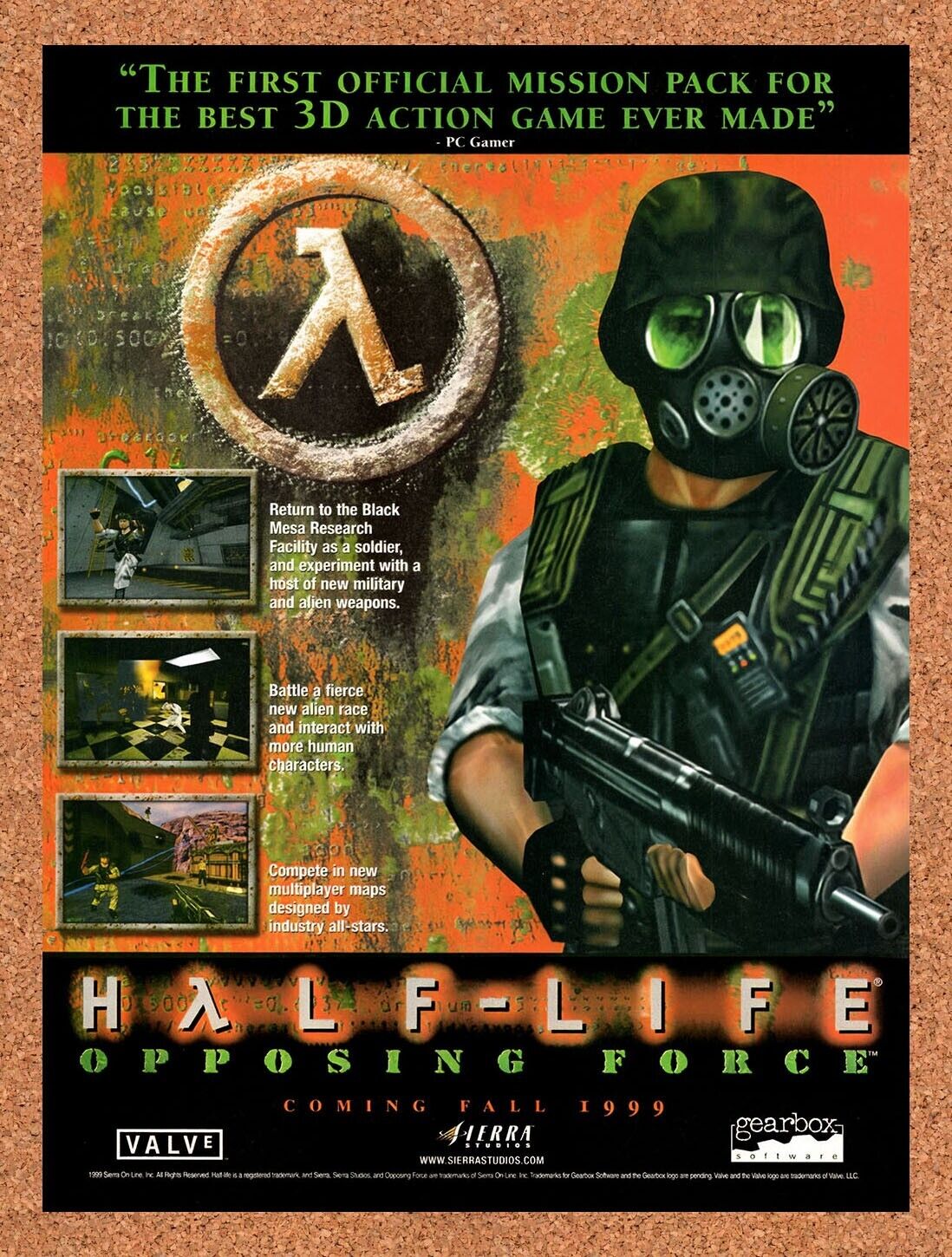 1998 Half-Life Opposing Force PC Original Advertisement / Retro Wall Art v1