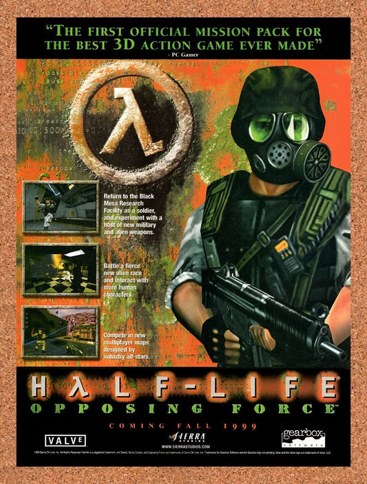 1998 Half-Life Opposing Force PC Original Advertisement / Retro Wall Art v1