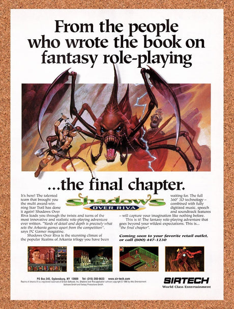 1996 Shadows Over Riva PC Original Advertisement / Retro Wall Art v3