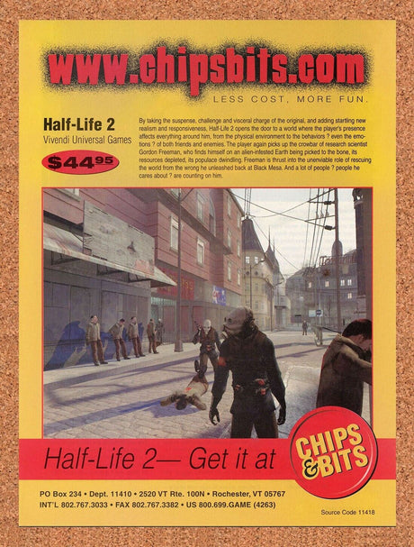 Half-Life 2 PC Original 2005 Ad Authentic Chips And Bits Video Game Sierra Promo