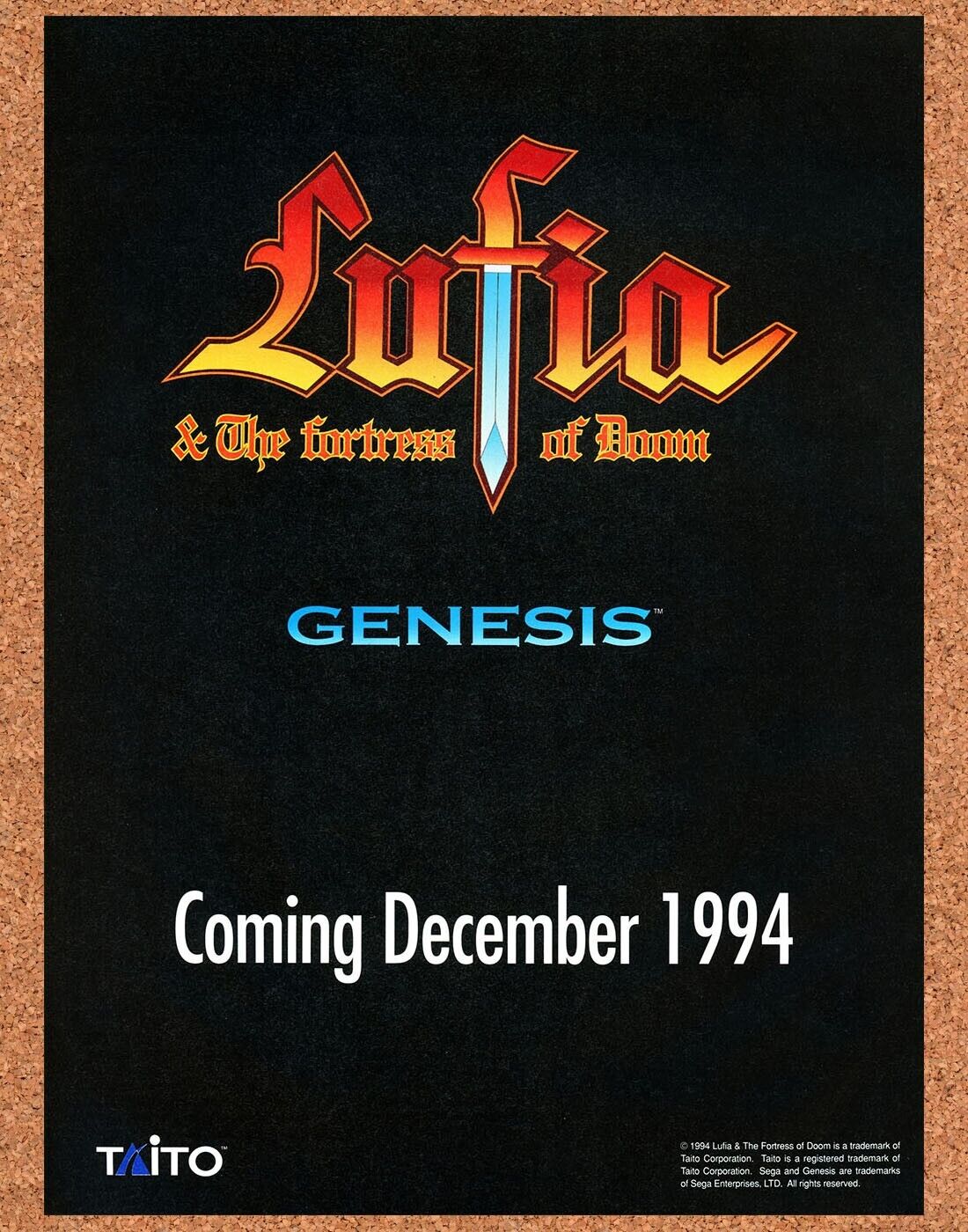 Lufia Fortress of Doom Genesis Original 1993 Print Ad Authentic Video Game Promo