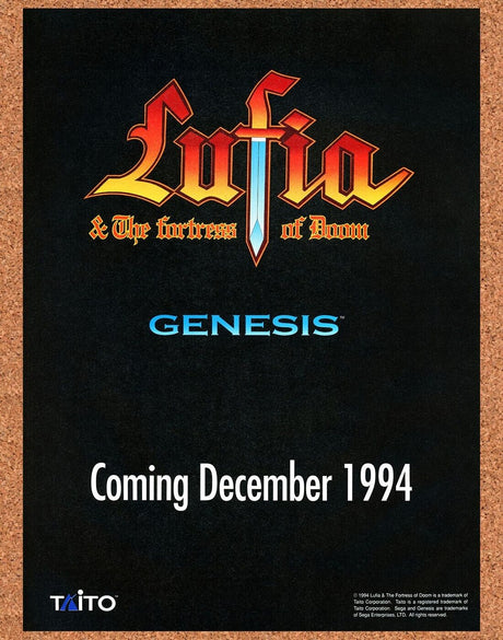 Lufia Fortress of Doom Genesis Original 1994 Print Ad Authentic Video Game Promo