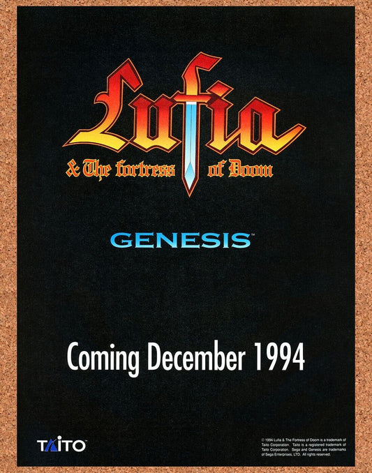 Lufia Fortress of Doom Genesis Original 1993 Print Ad Authentic Video Game Promo