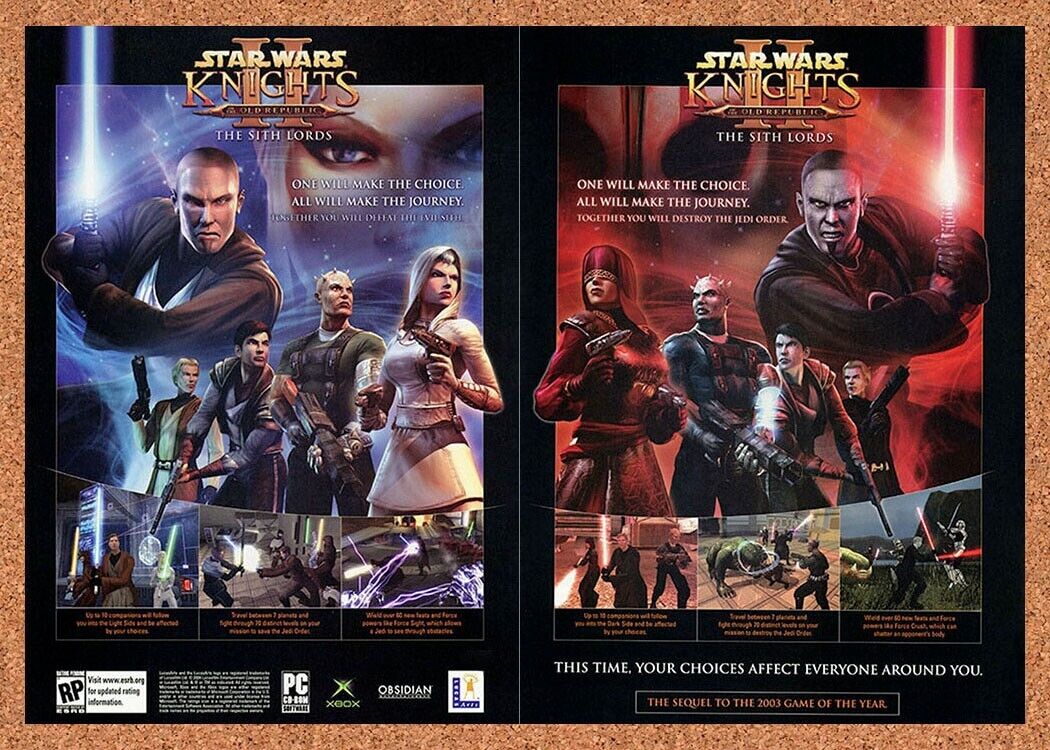 Star Wars Knights Old Republic 2 Xbox Original 2004 Ad Authentic Game Promo v2
