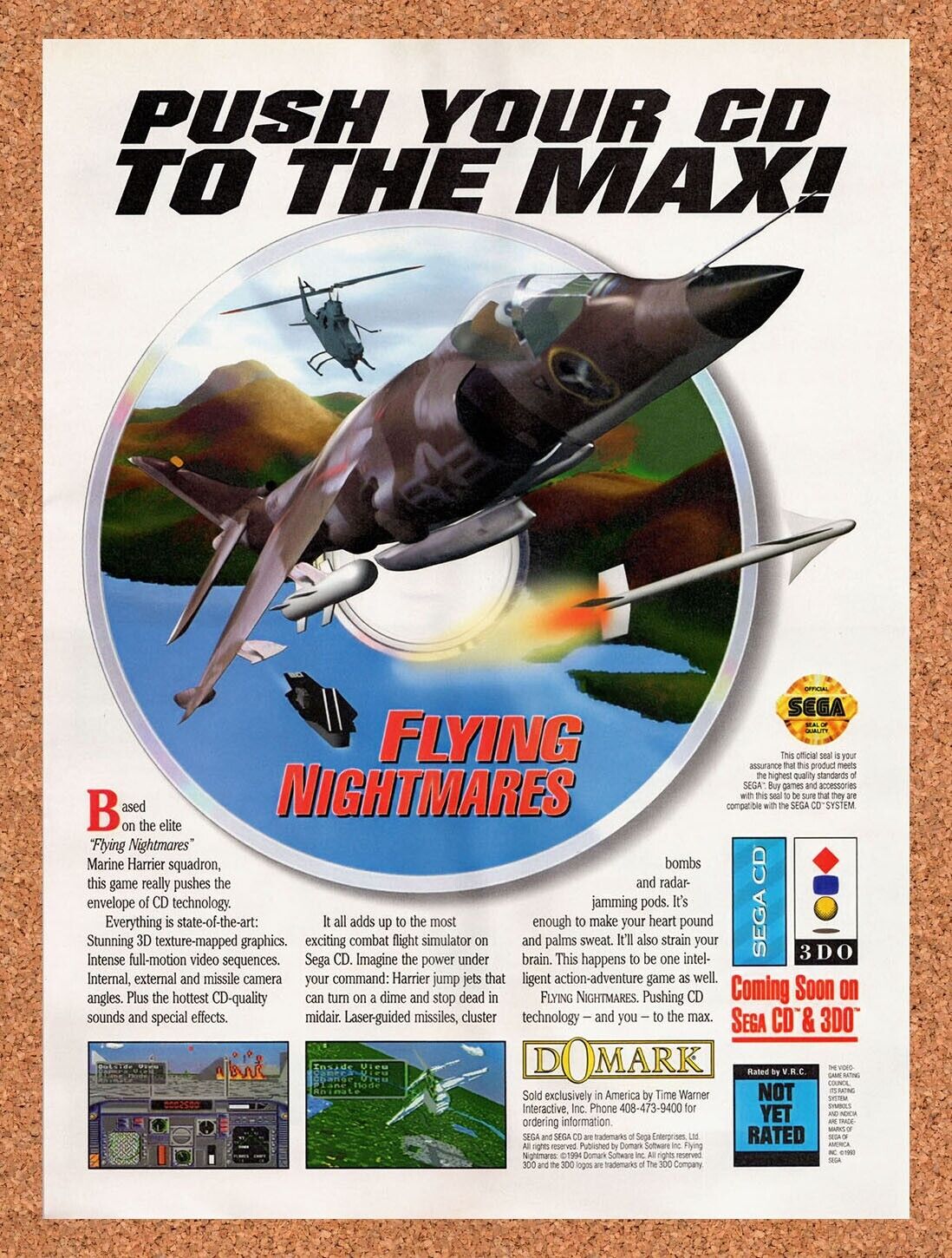 1995 Flying Nightmares Sega CD Original Advertisement / Retro Wall Art v1