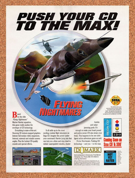 1995 Flying Nightmares Sega CD Original Advertisement / Retro Wall Art v1