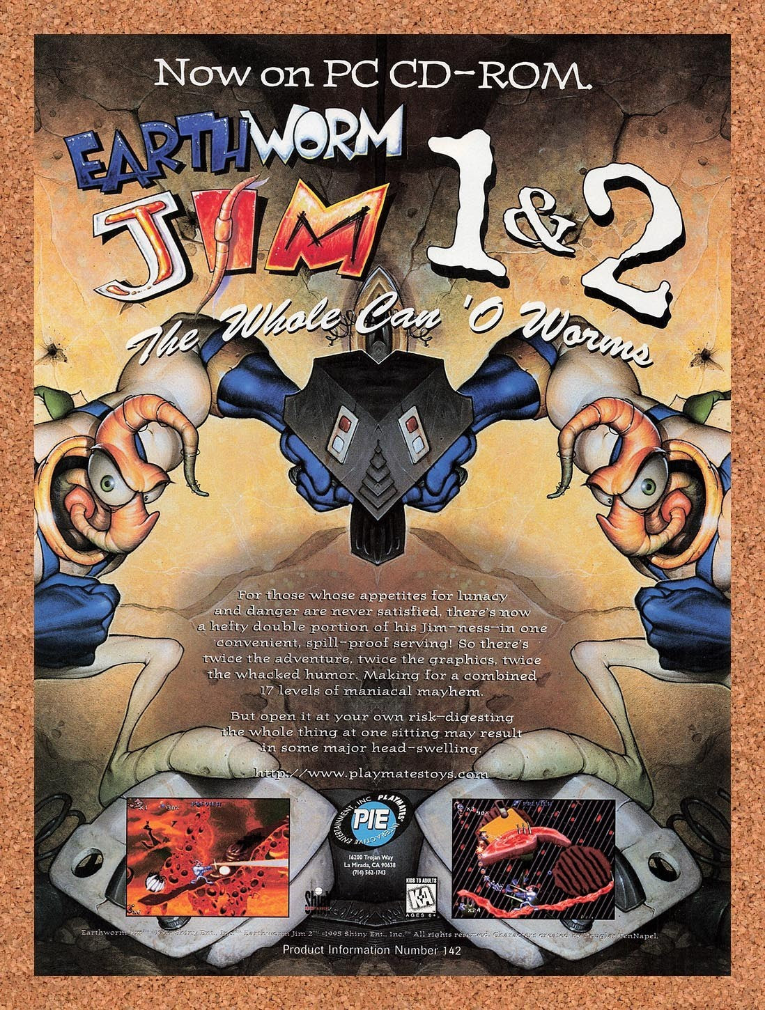 1996 Earthworm Jim 1 & 2 PC Original Advertisement / Retro Promo v1