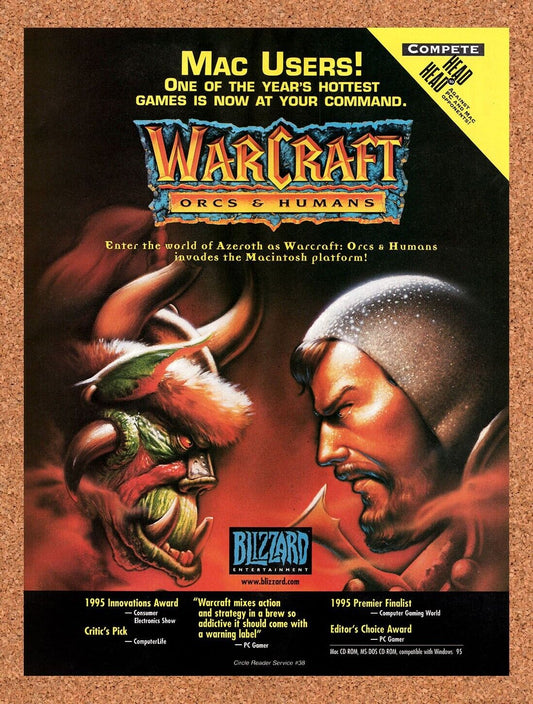 WarCraft Orcs vs Humans Mac Original 1995 Vintage Ad - Video Game Promo