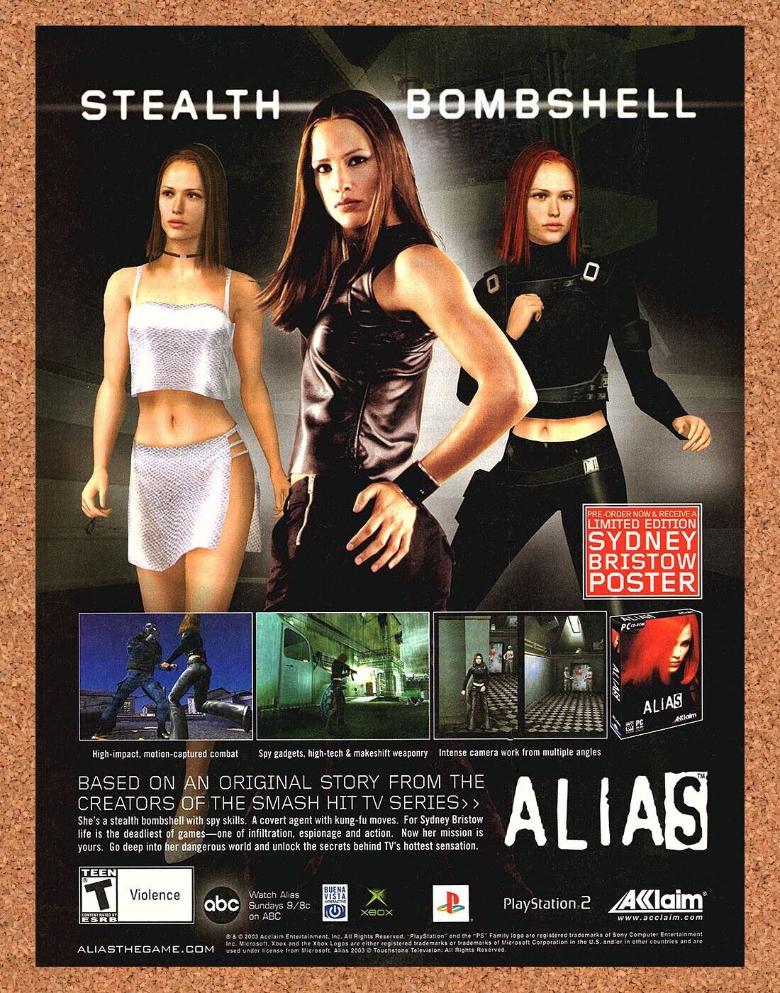 Alias PS2 Original 2004 Ad Authentic Jennifer Garner ABC Video Game Art Promo