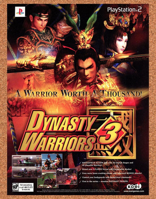 Dynasty Warriors 3 PS2 Original 2001 Print Ad Authentic Koei Video Game Promo