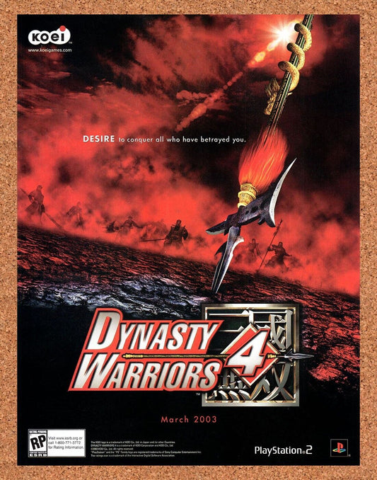 Dynasty Warriors 4 PS2 Original 2002 Vintage Ad - Koei Video Game Promo