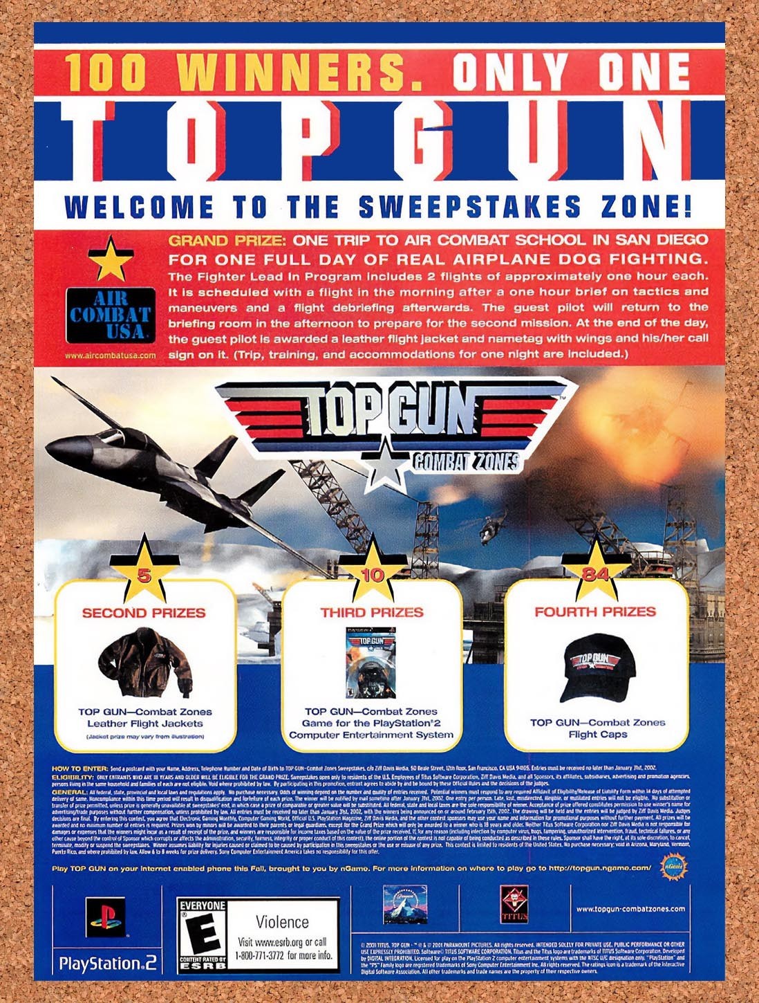 2002 Top Gun Combat Zones PS2 Sweepstakes Original Advertisement / Promo v3