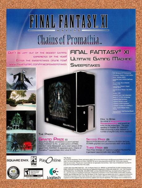 2004 Final Fantasy XI Online Chains Of Promathia Contest Original Ad / Promo v2