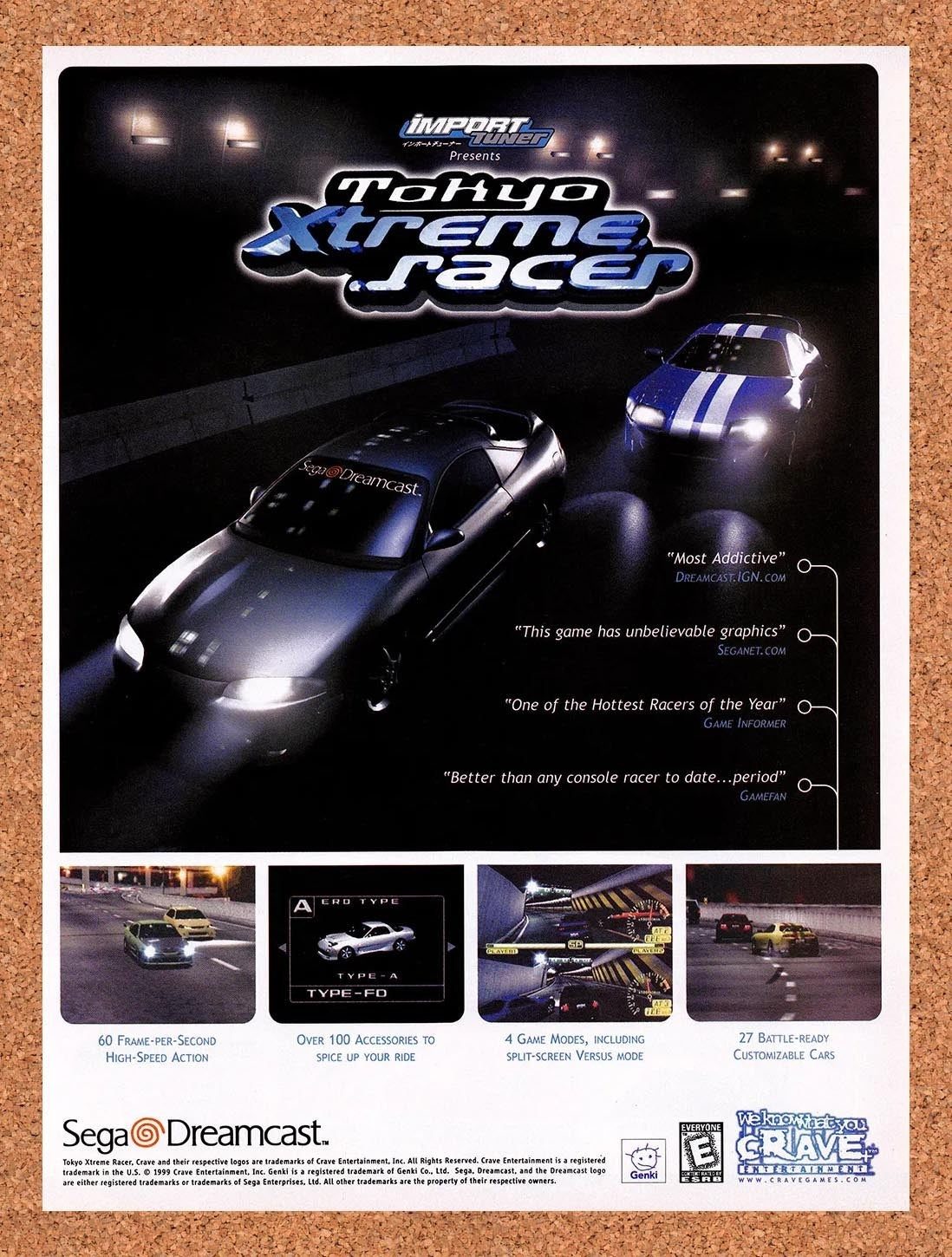 1999 Tokyo Xtreme Racer Dreamcast Original Advertisement / Retro Promo v1