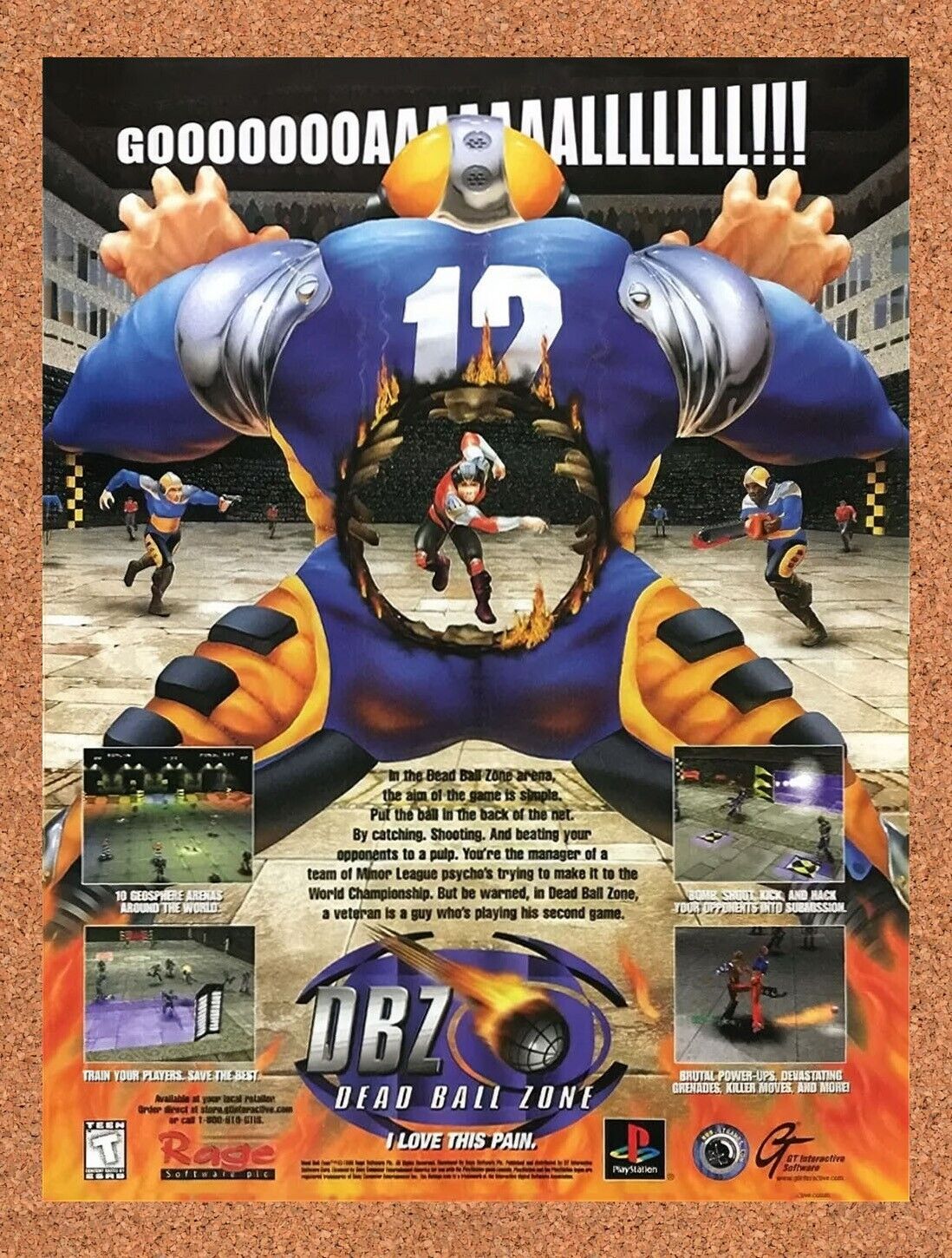 1998 DBZ Dead Ball Zone PS1 Original Advertisement / Retro Wall Art v1