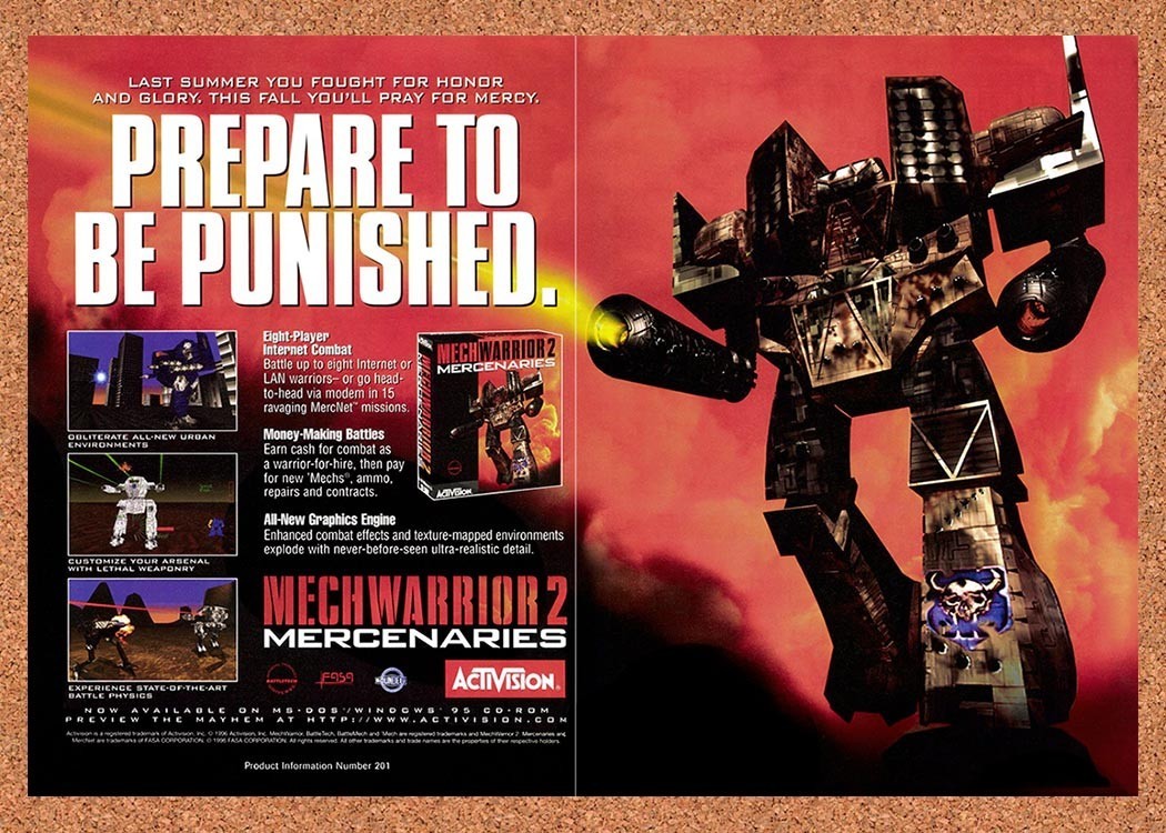 1996 MechWarrior 2 Mercenaries PC Original Advertisement / Retro Promo v3