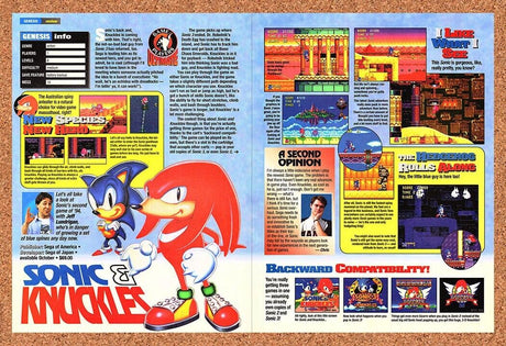 Sonic & Knuckles Sega Genesis Original 1994 Ad Authentic Video Game Art Promo