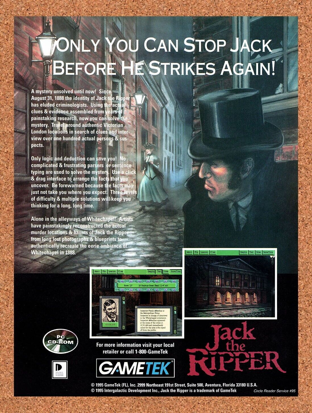 Jack The Ripper PC Original 1995 Vintage Ad - Horror Video Game Promo