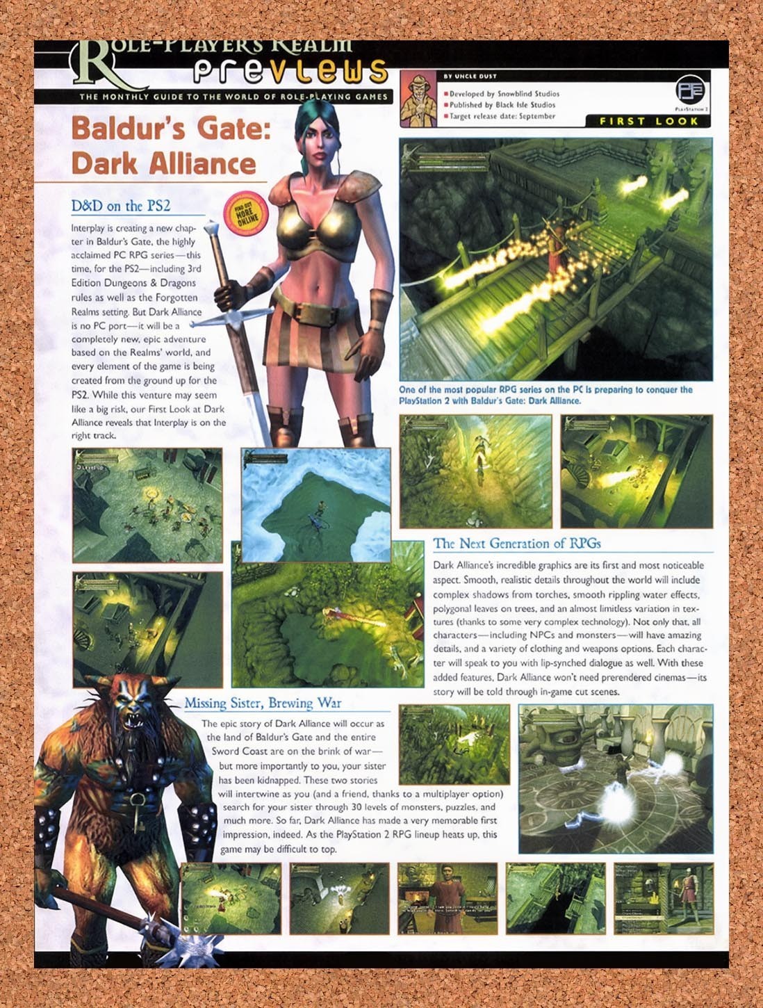 2001 Baldur's Gate Dark Alliance PS2 Original Advertisement / Retro Promo vr1