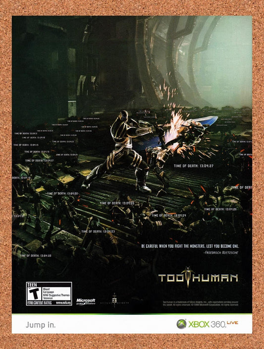 2007 Too Human Xbox 360 Original Advertisement / Retro Wall Art v1