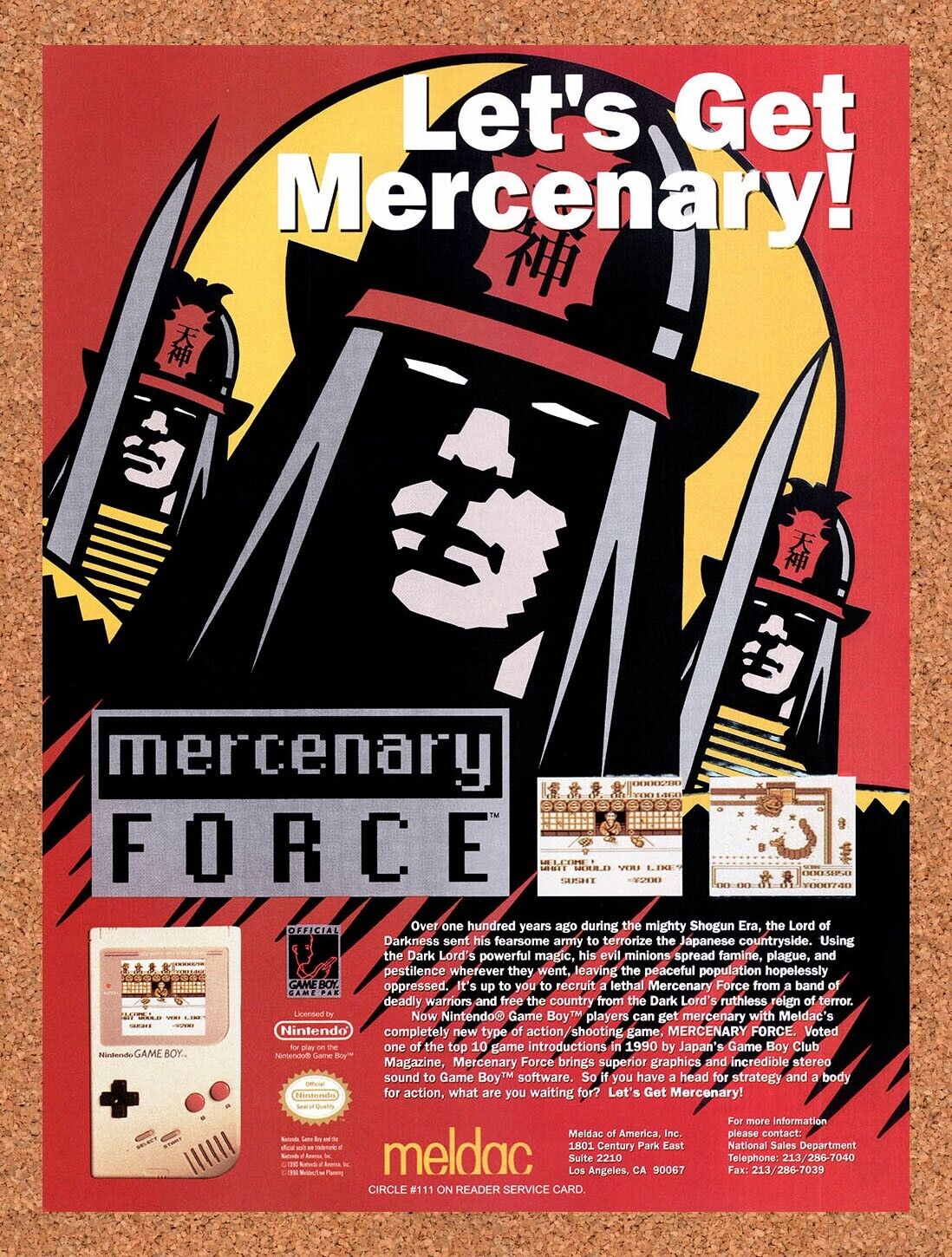 1991 Mercenary Force Game Boy Original Advertisement / Retro Wall Art v1