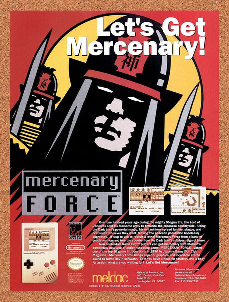 1991 Mercenary Force Game Boy Original Advertisement / Retro Wall Art v1