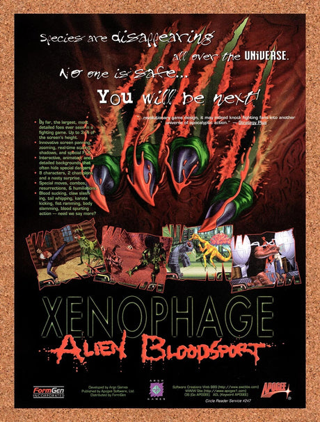 1996 Xenophage Alien Bloodsport PC Original Advertisement / Retro Wall Art v1