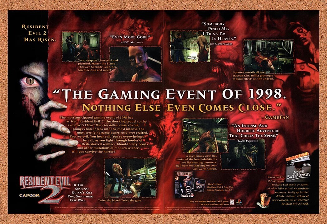 1998 Resident Evil 2 PS1 Original Advertisement / Retro Wall Art v5