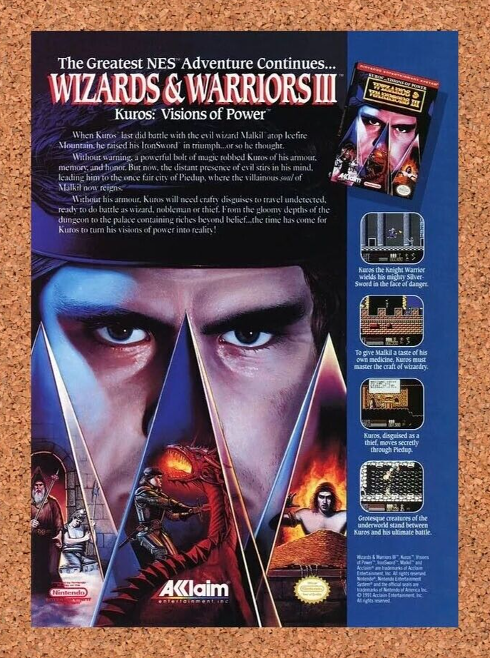 Wizards And Warriors III NES Original 1992 Ad Authentic Nintendo Game Promo