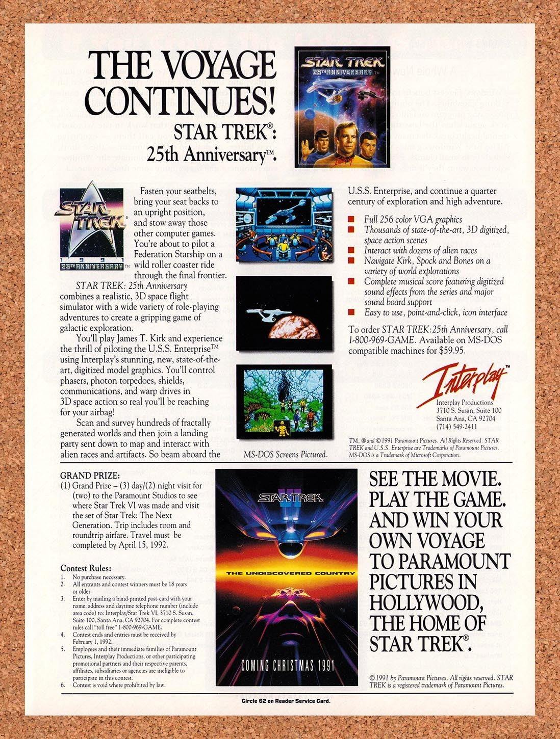 1992 Star Trek 25th Anniversary DOS Cinematic Multimedia Original Ad / Promo v2