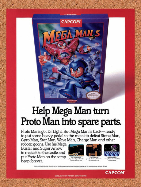 1992 Mega Man 5 NES Original Advertisement / Retro Wall Art v1