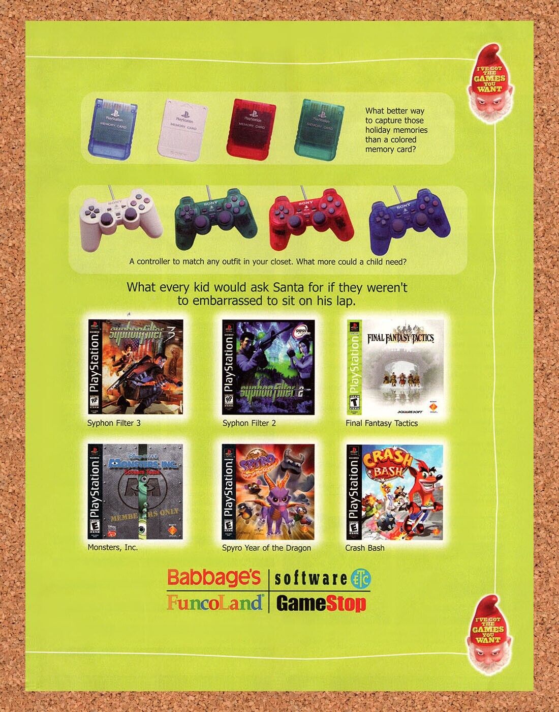 2001 FuncoLand Christmas PS1 Games Original Advertisement / Retro Wall Art v9