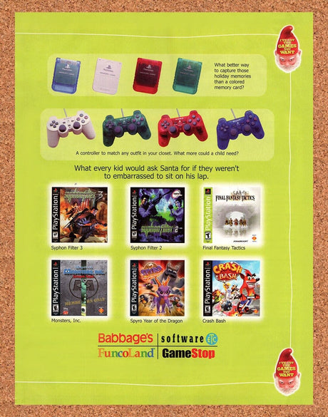 2001 FuncoLand Christmas PS1 Games Original Advertisement / Retro Wall Art v9