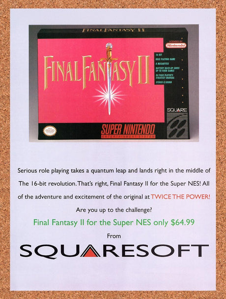 1991 Final Fantasy II SNES Original Advertisement / Retro Promo v3