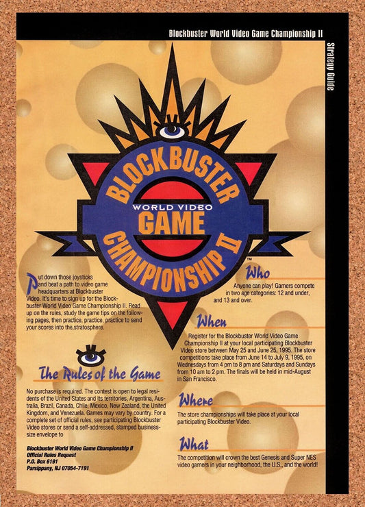 1994 Blockbuster World Video Game Championship II 1995 Original Ad / Wall Art v2