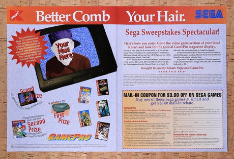 1995 Gamepro Sega TV Commercial Sweepstakes Original Ad / Retro Wall Art v2