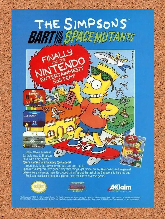 Simpsons Bart Vs the Space Mutants NES Original 1990 Ad Nintendo Promo