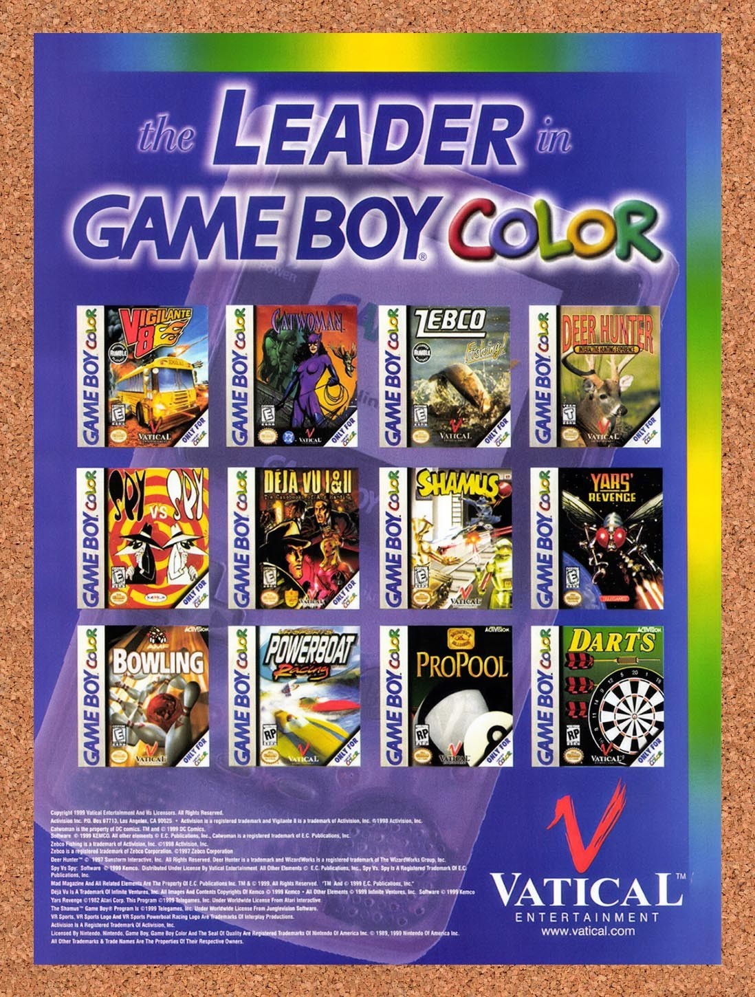 1999 Nintendo Game Boy Color Vatical Games Original Advertisement / Promo vg3