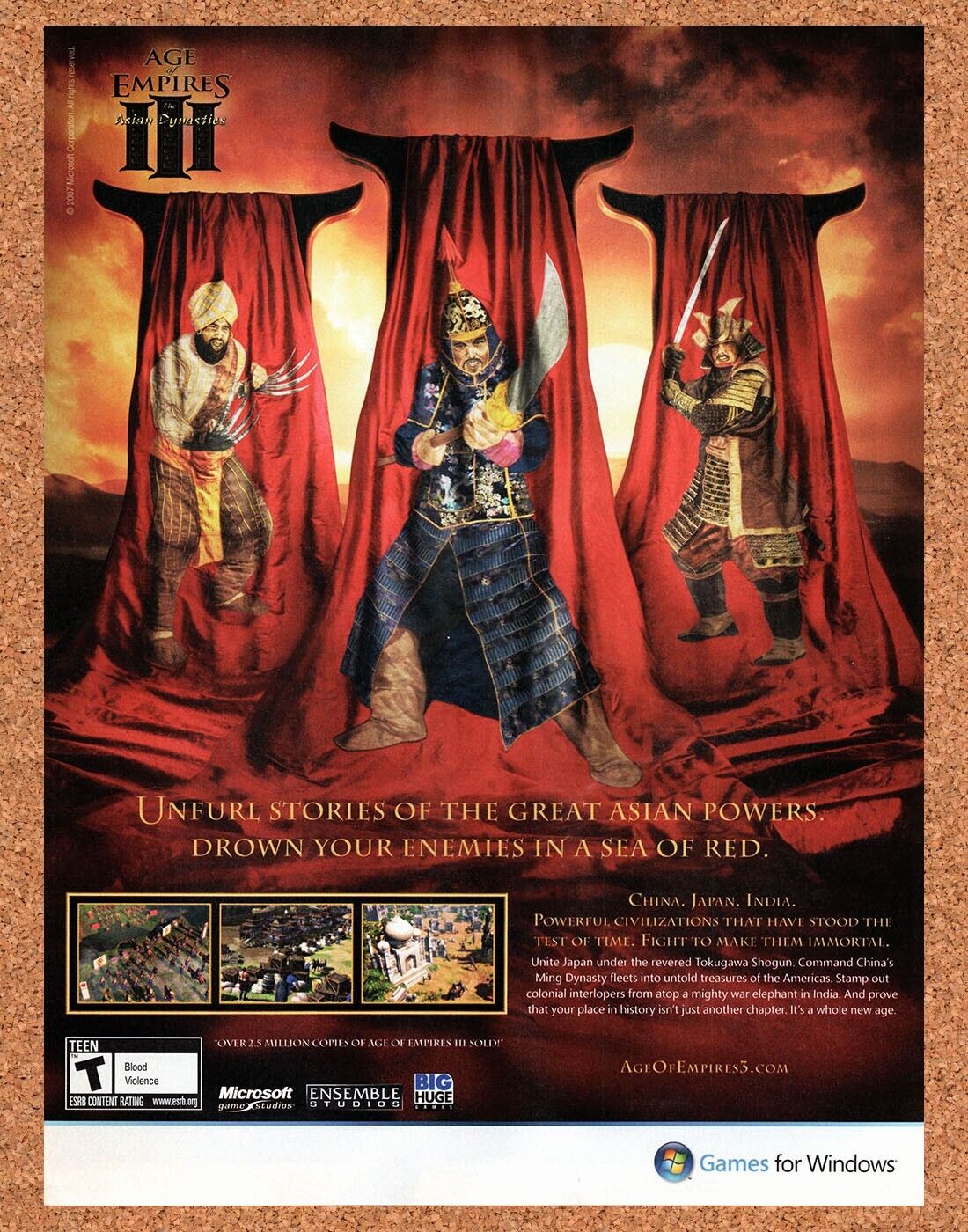 Age Of Empires III Asian Dynasties PC Original 2007 Vintage Ad - Game Promo