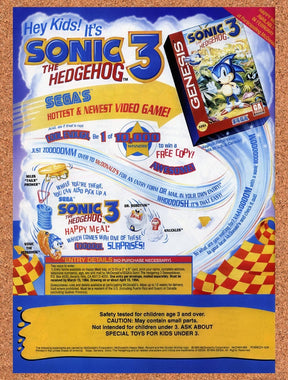 1994 Sonic 3 Sweepstakes Original Advertisement / Retro Promo v3