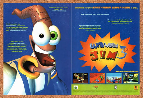 1999 Earthworm Jim 3D N64 Original Advertisement / Retro Wall Art v2