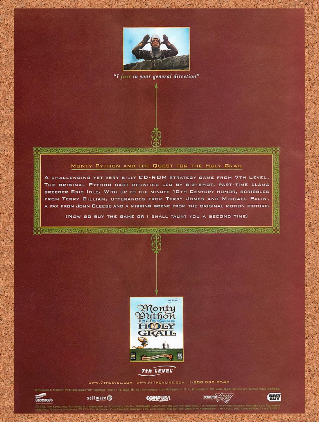 1996 Monty Python And The Quest For The Holy Grail PC Original Ad / Promo v1