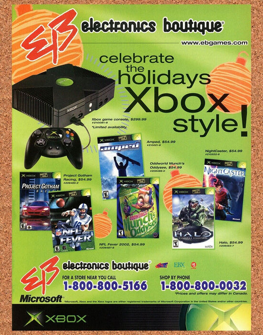 EB Games Xbox Original 2002 Print Ad Authentic Holidays Video Game Promo
