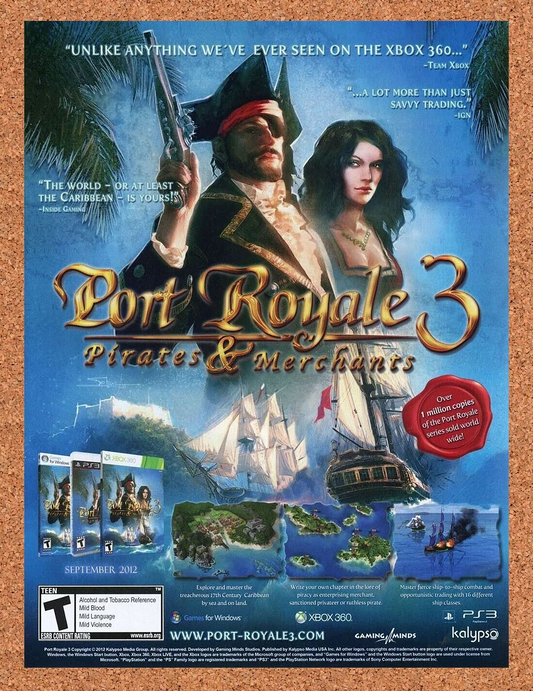 Port Royale 3 Pirates Xbox 360 Original 2013 Ad Authentic Video Game Promo
