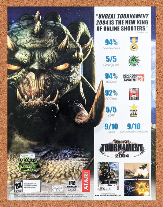 Unreal Tournament 2004 PC Original 2004 Ad Authentic Epic FPS Video Game Promo