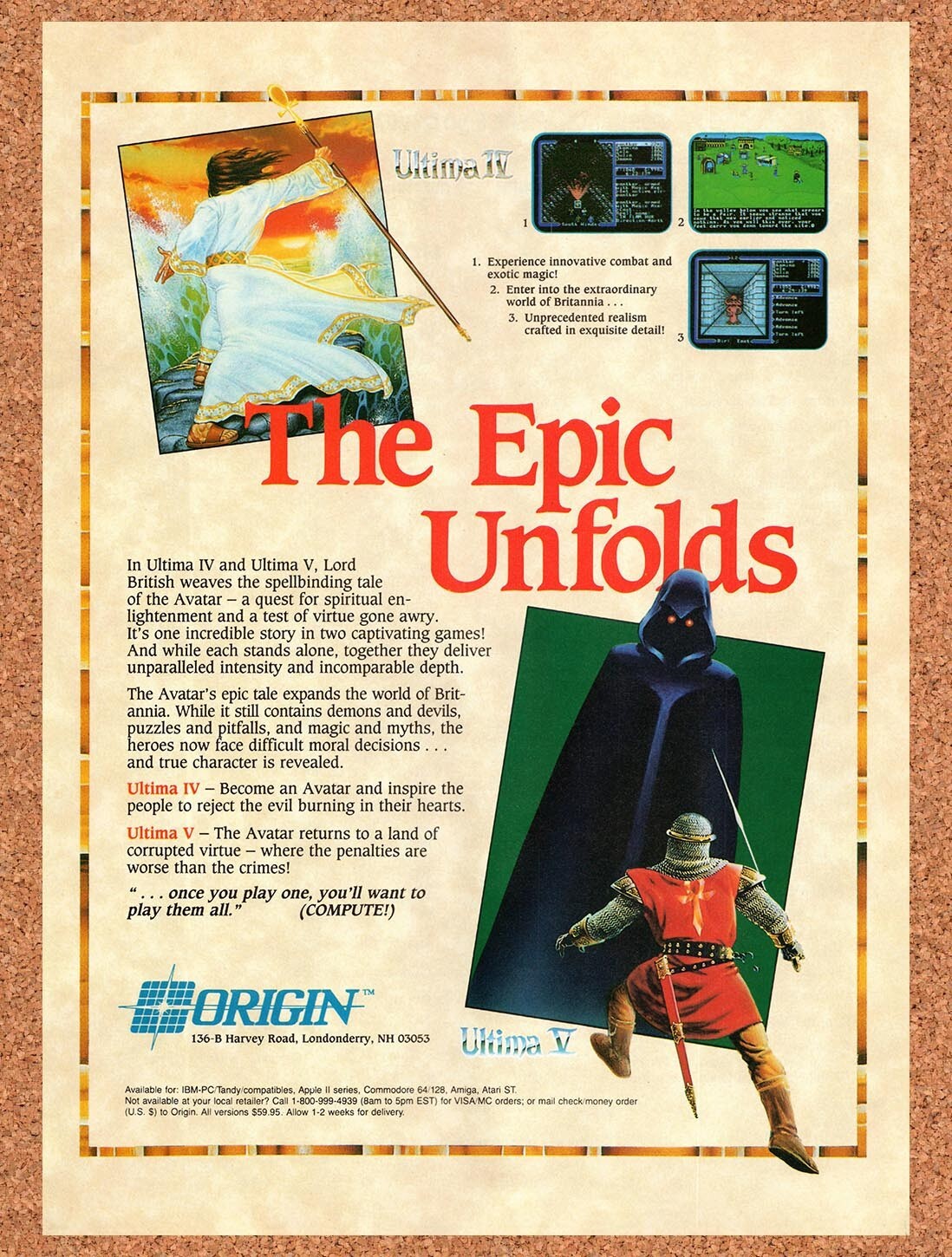 1989 Ultima IV & V IBM Games Original Advertisement / Retro Wall Art v1
