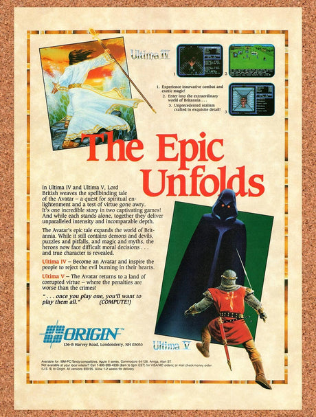 1989 Ultima IV & V IBM Games Original Advertisement / Retro Wall Art v1
