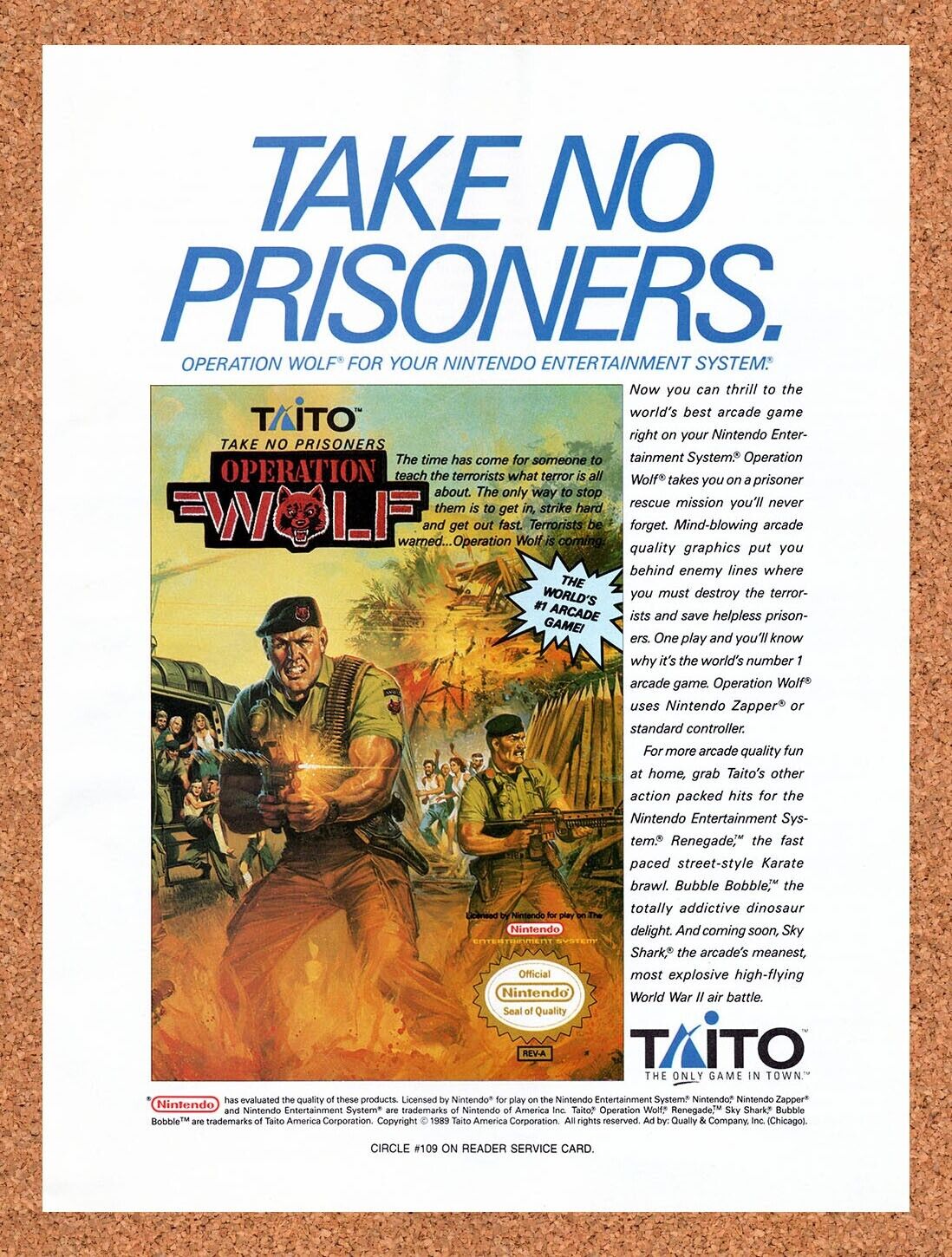 1990 Operation Wolf NES Original Advertisement / Retro Wall Art v1